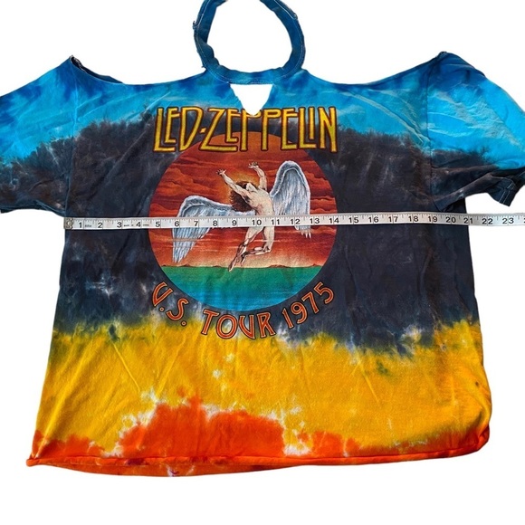 Led Zeppelin U.S. Tour 1975 Tie-Dye DYI Cold-Shoulders Peek-a-Boo Chest Tee M - Picture 6 of 8